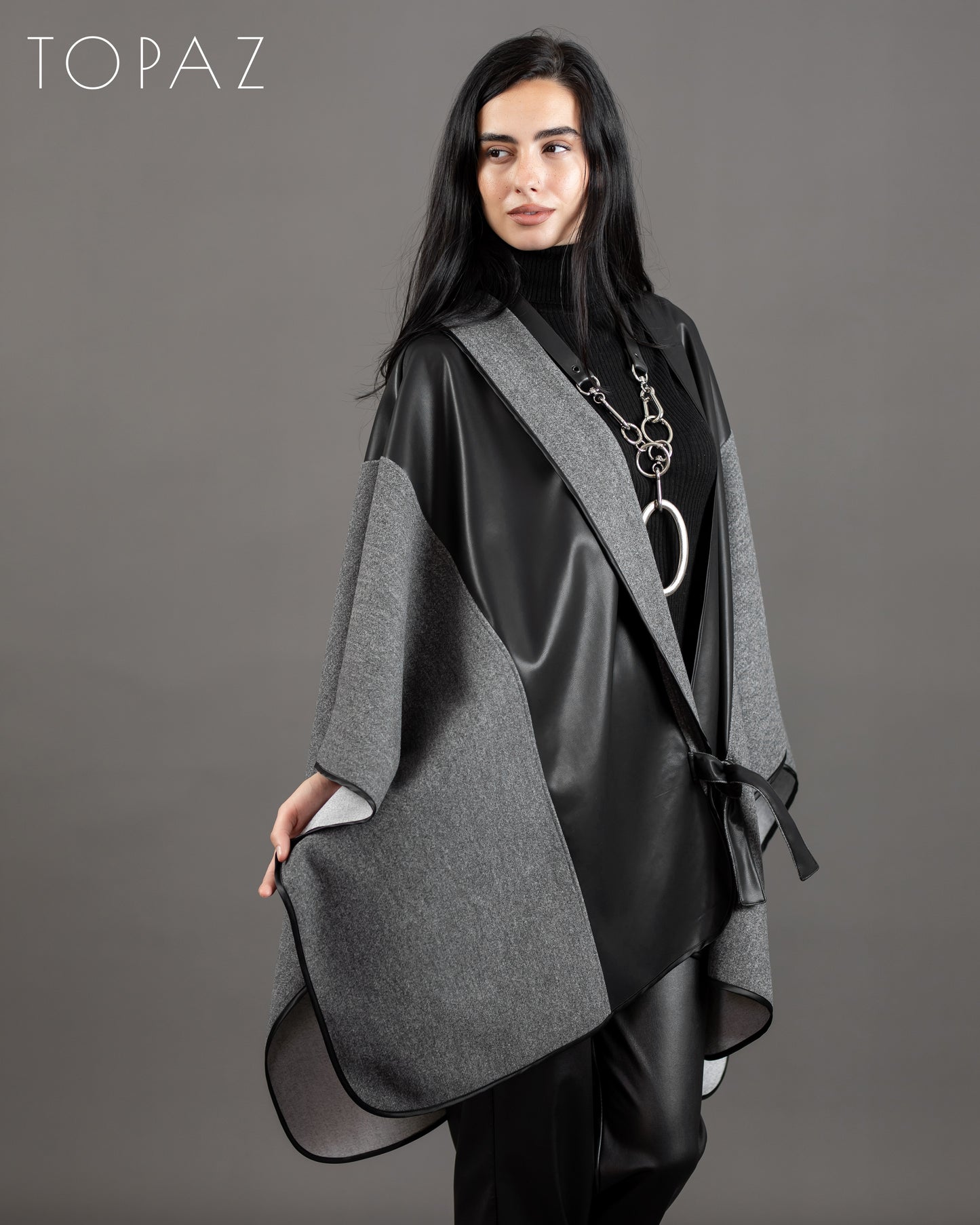 Poncho With Leather Panels