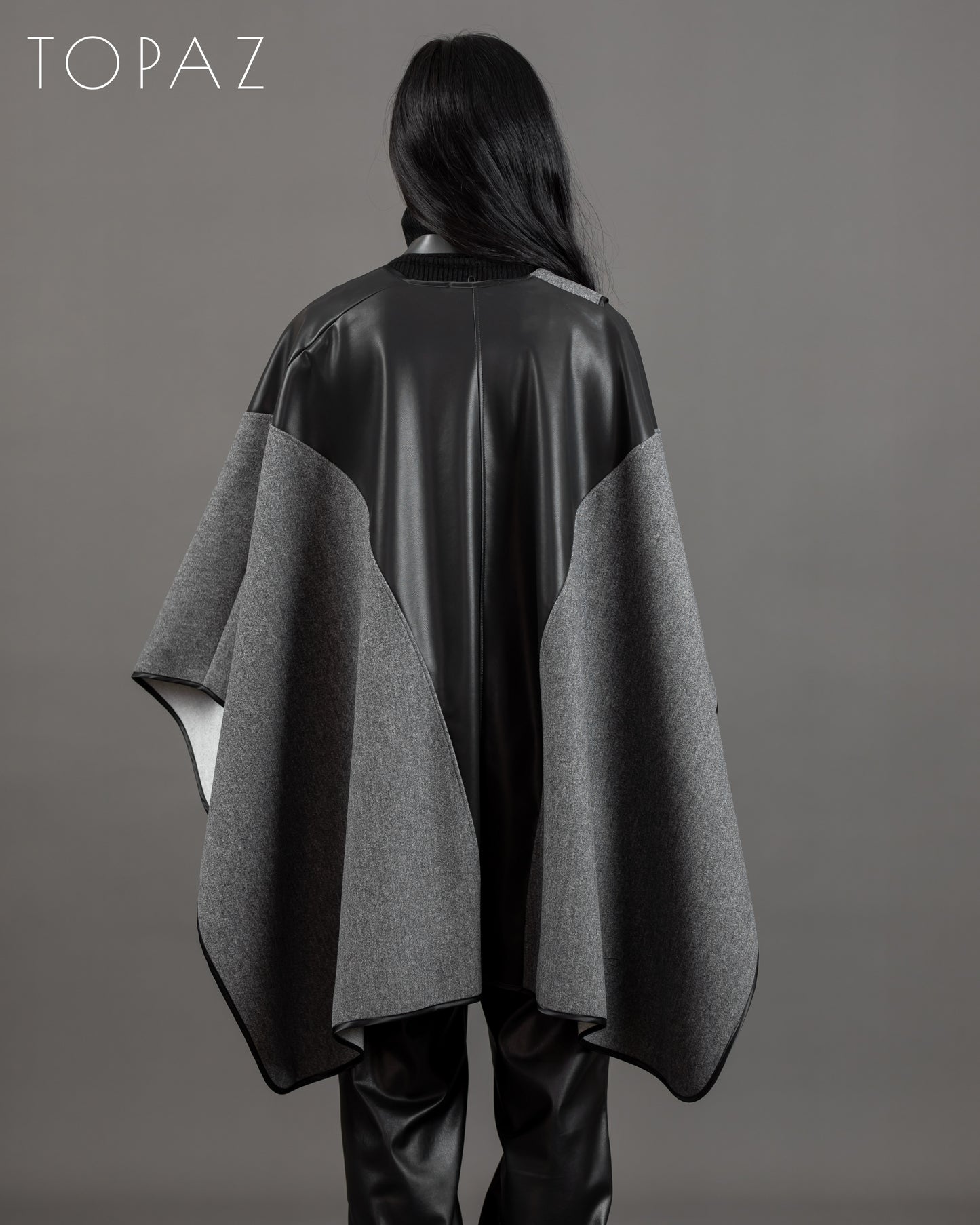 Poncho With Leather Panels