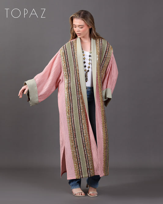 Pink Kaftan With Embroidery