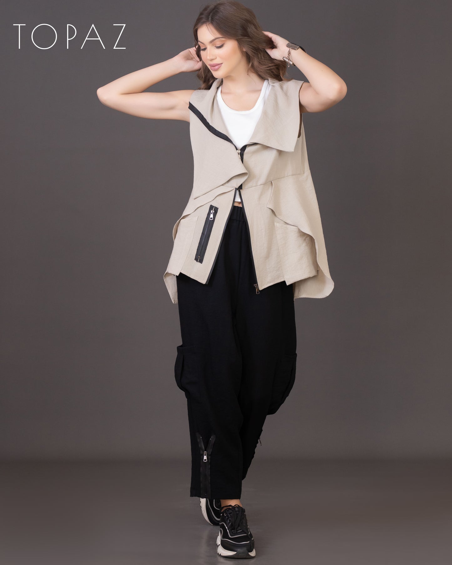 Linen Pants with Zipper Detailing