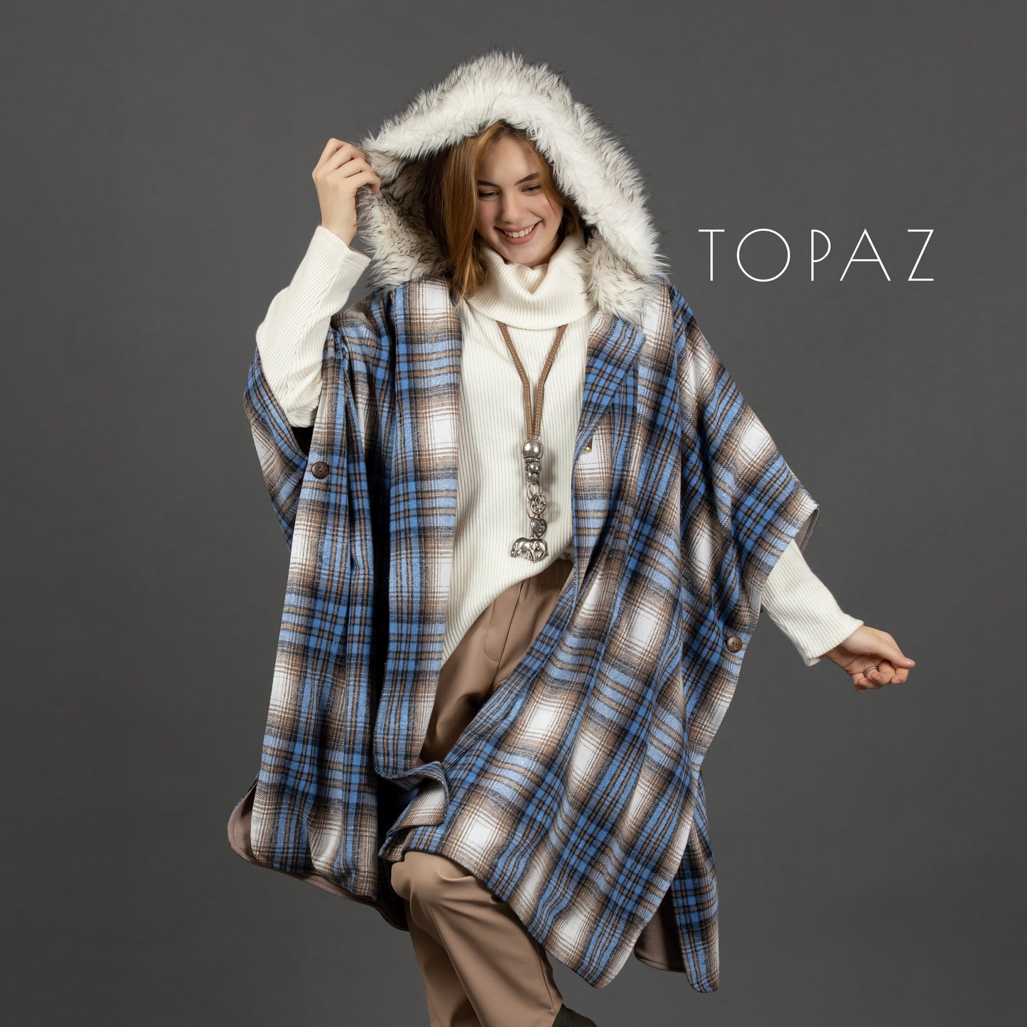 Plaid Cape with Fur