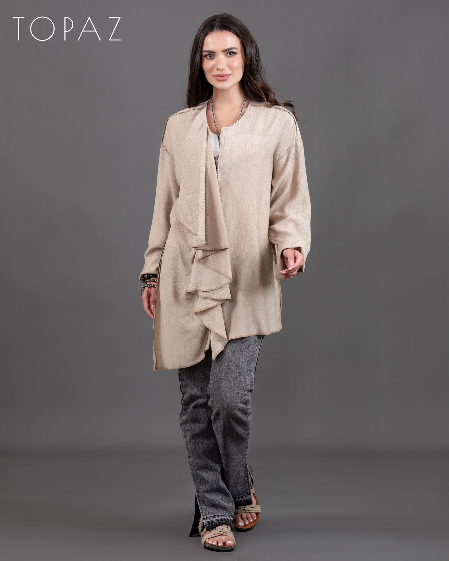 Ruffle Blouse With Zipper