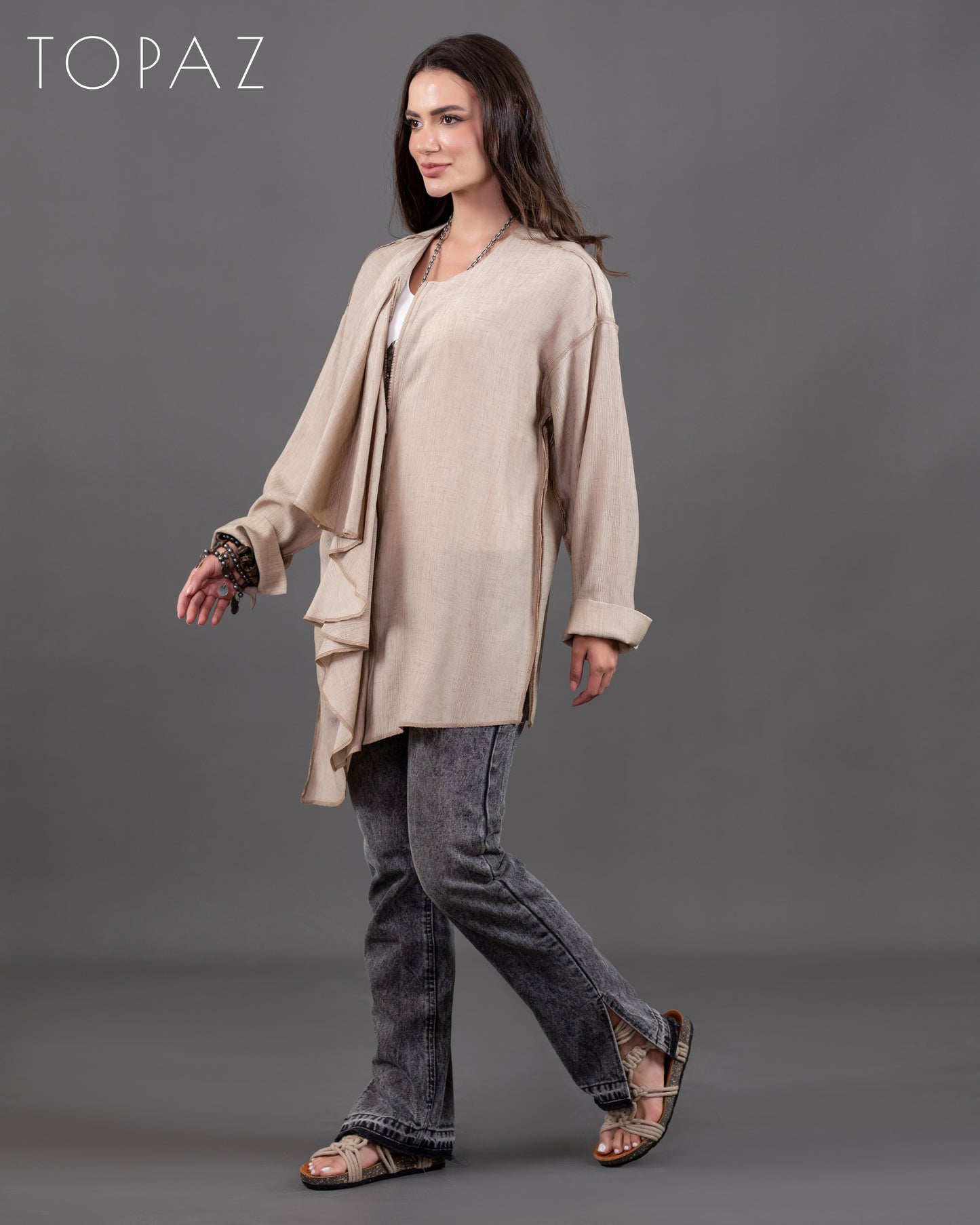 Ruffle Blouse With Zipper