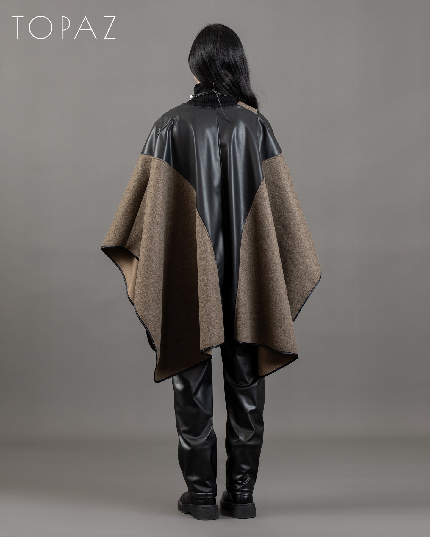 Poncho With Leather Panels
