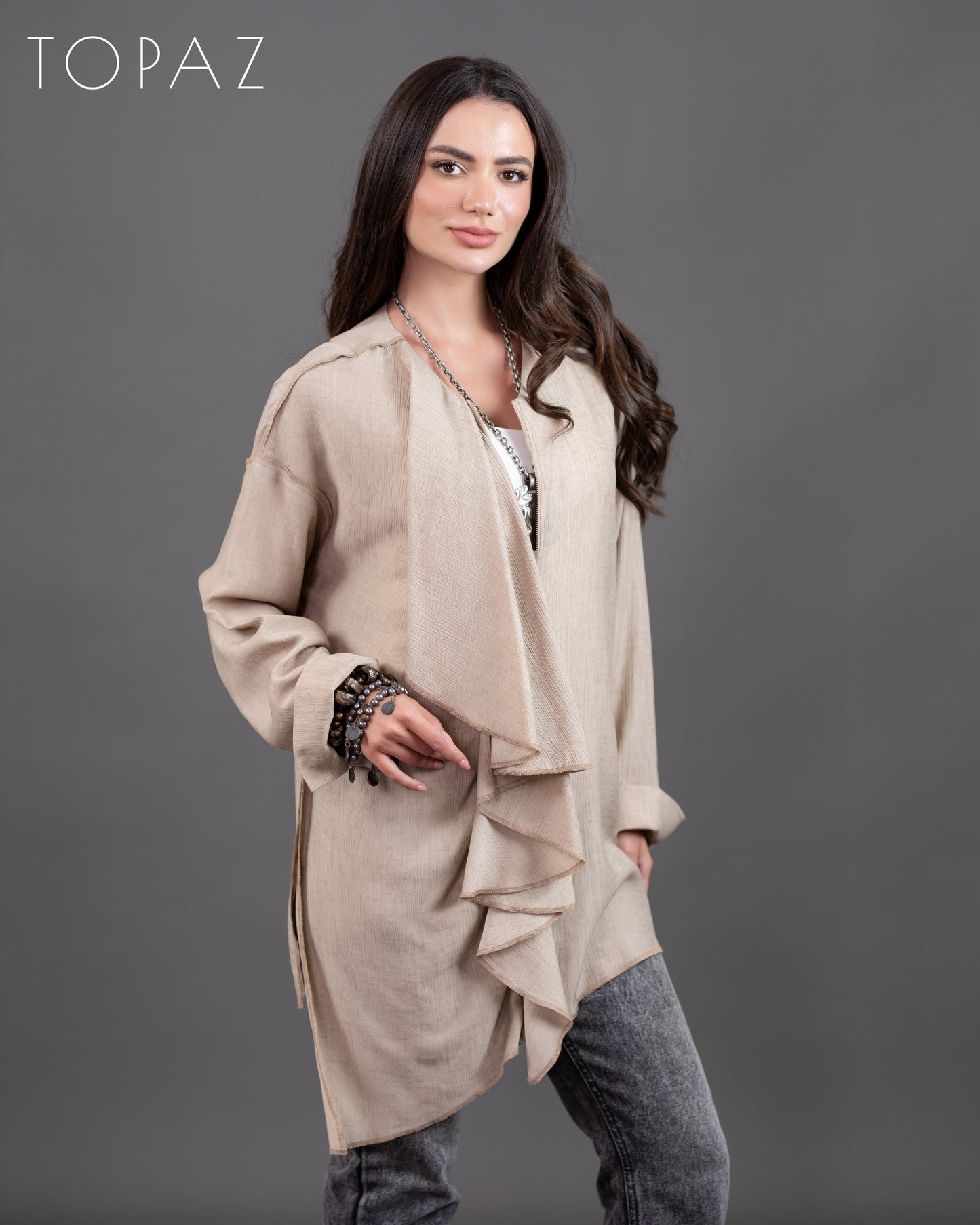 Ruffle Blouse With Zipper
