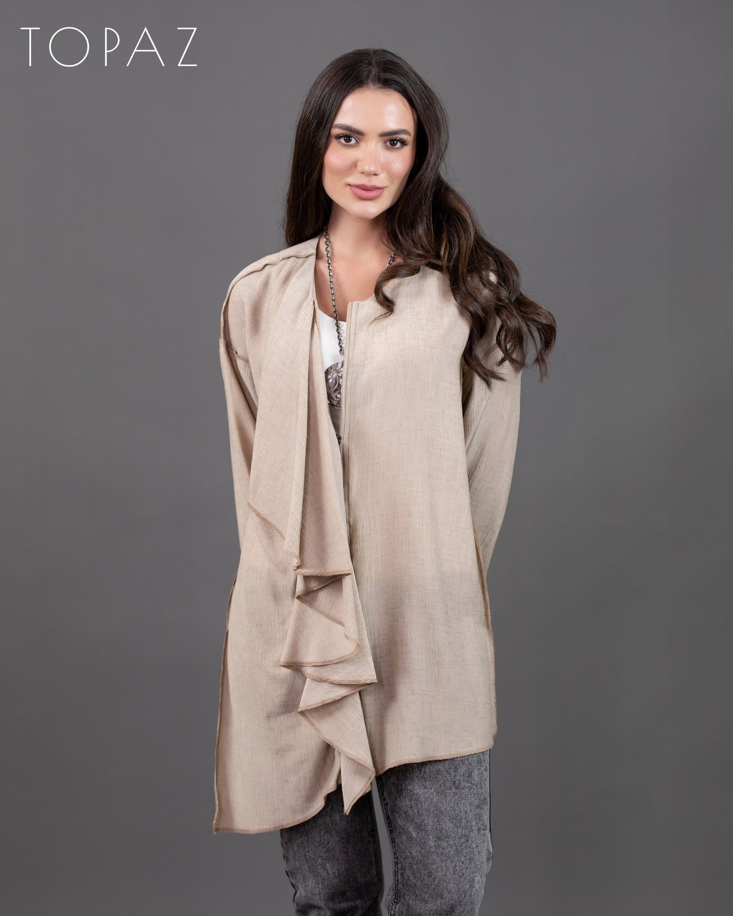 Ruffle Blouse With Zipper