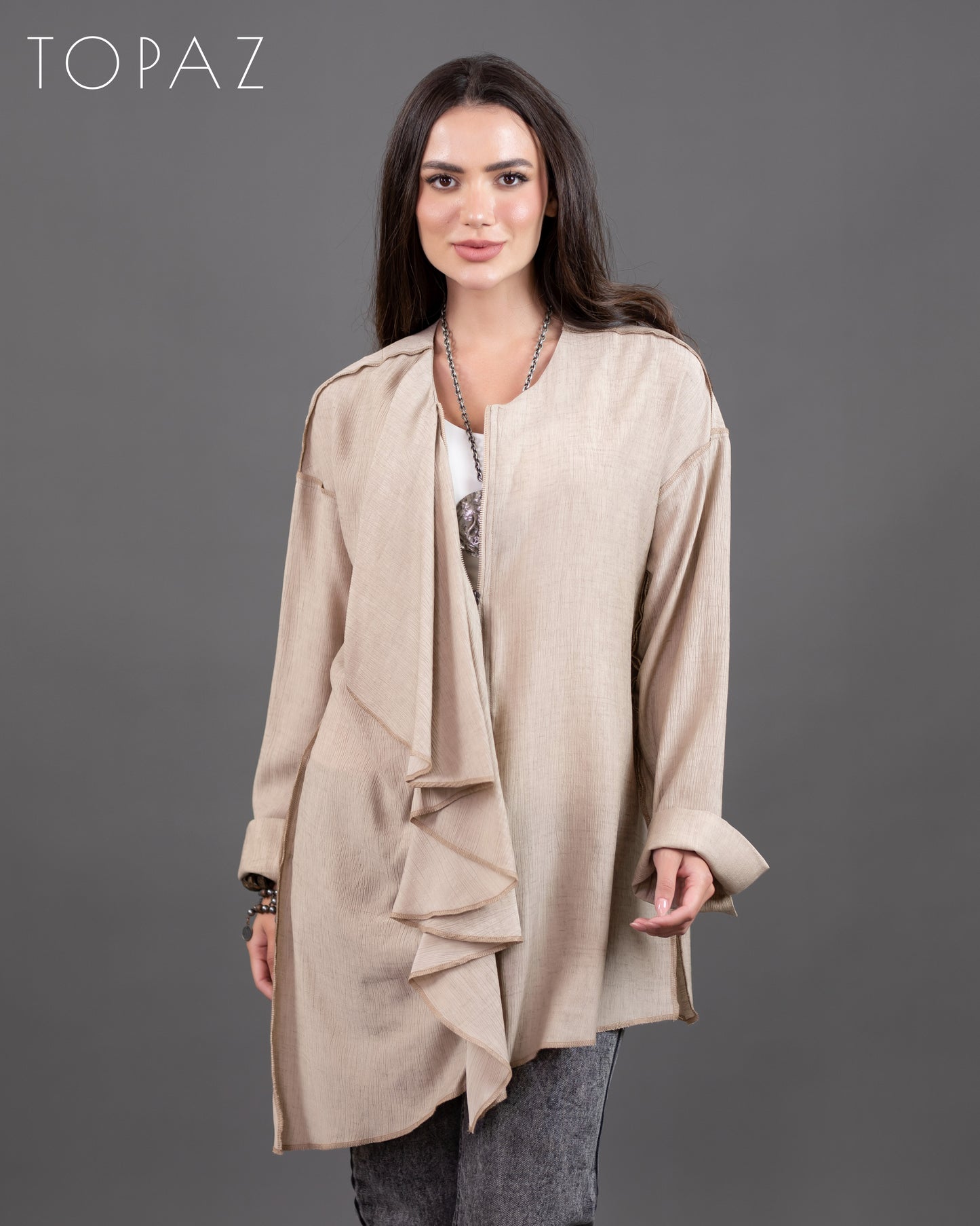 Ruffle Blouse With Zipper