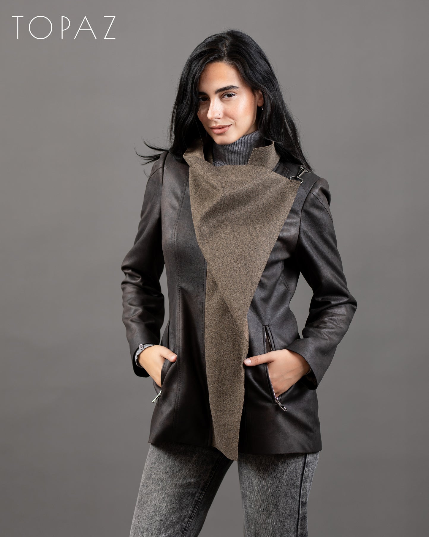 Leather Jacket With Wool Panelling