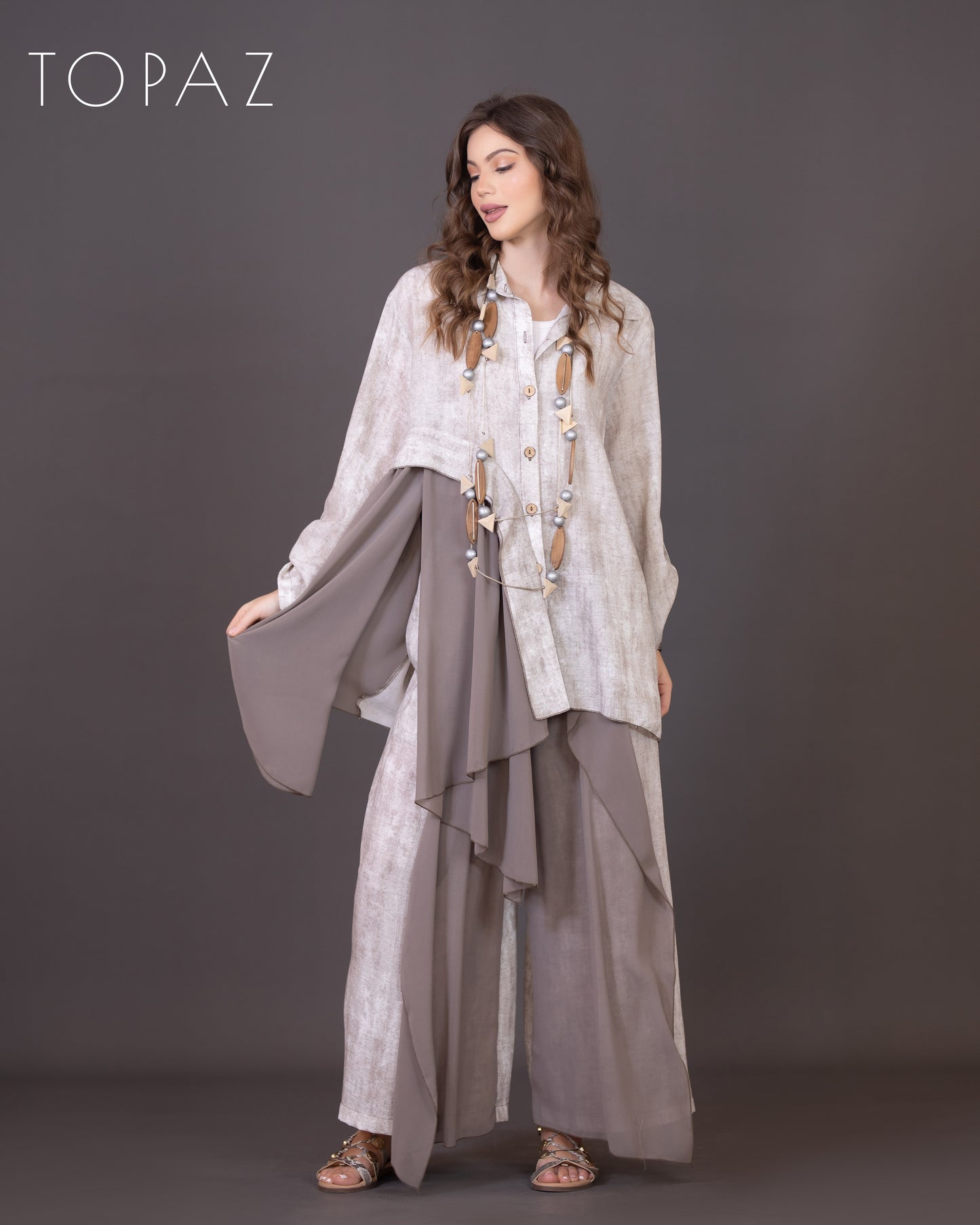 Two-Piece Linen and Chiffon Set