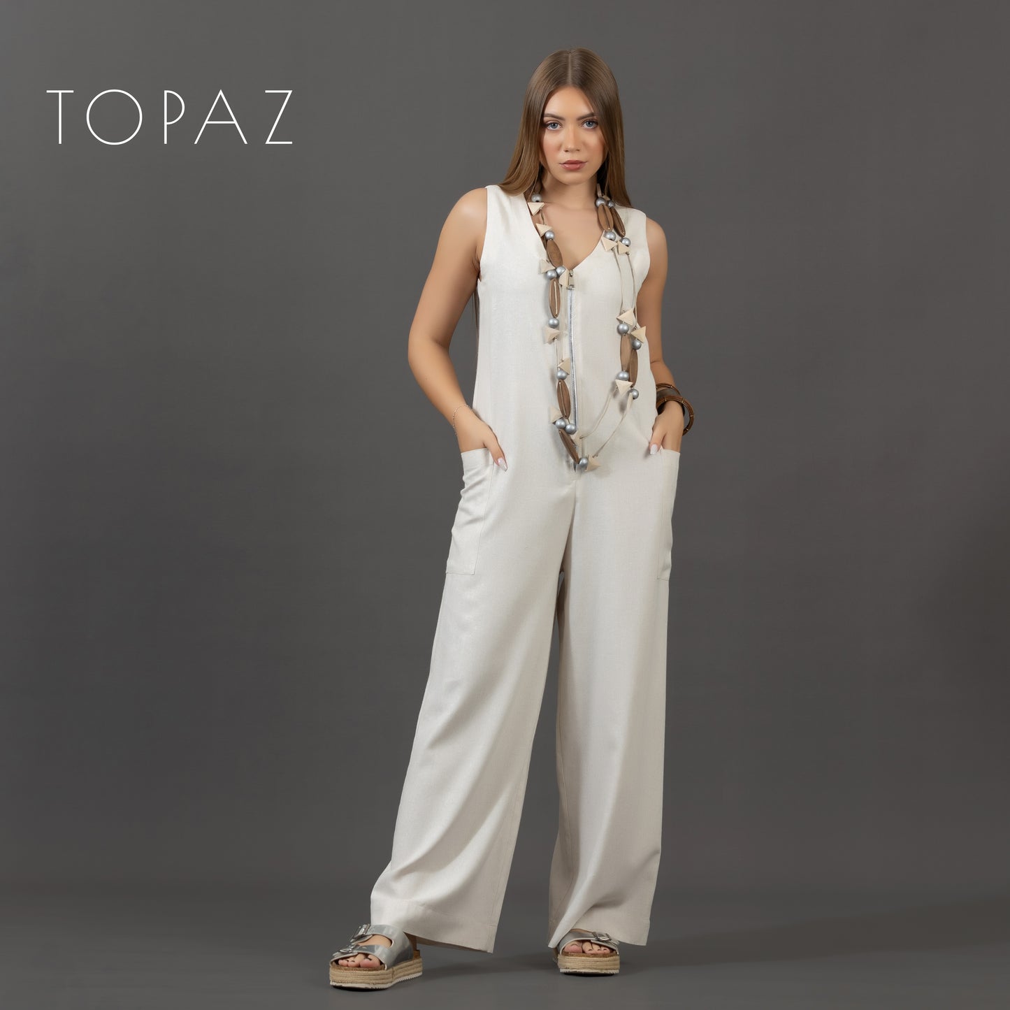 Linen Jumpsuit with Zipper