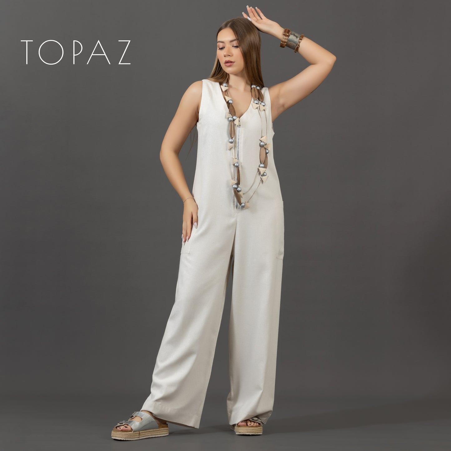 Linen Jumpsuit with Zipper