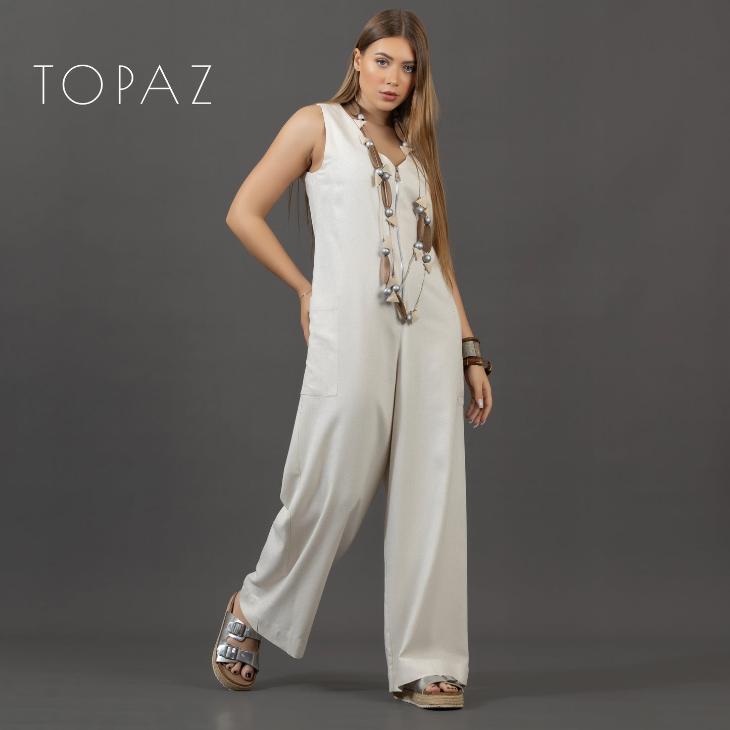 Linen Jumpsuit with Zipper