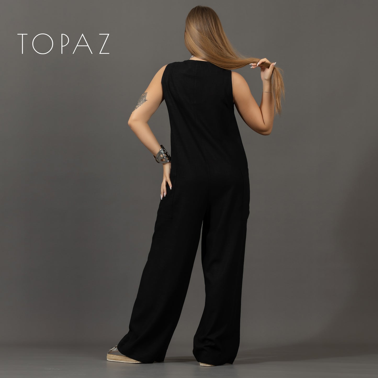 Linen Jumpsuit with Zipper