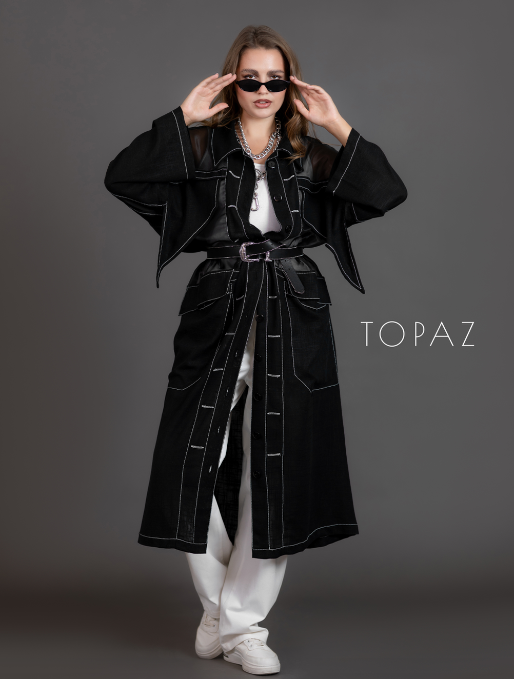 Linen Cardigan With Organza