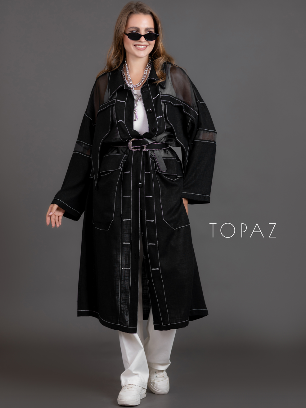 Linen Cardigan With Organza