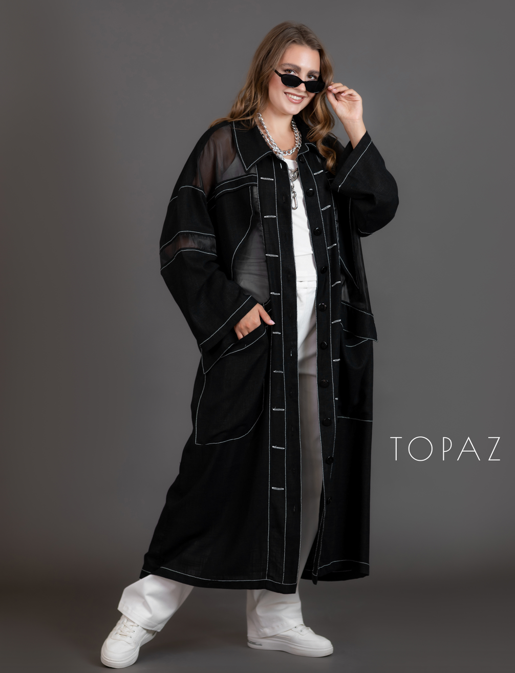 Linen Cardigan With Organza