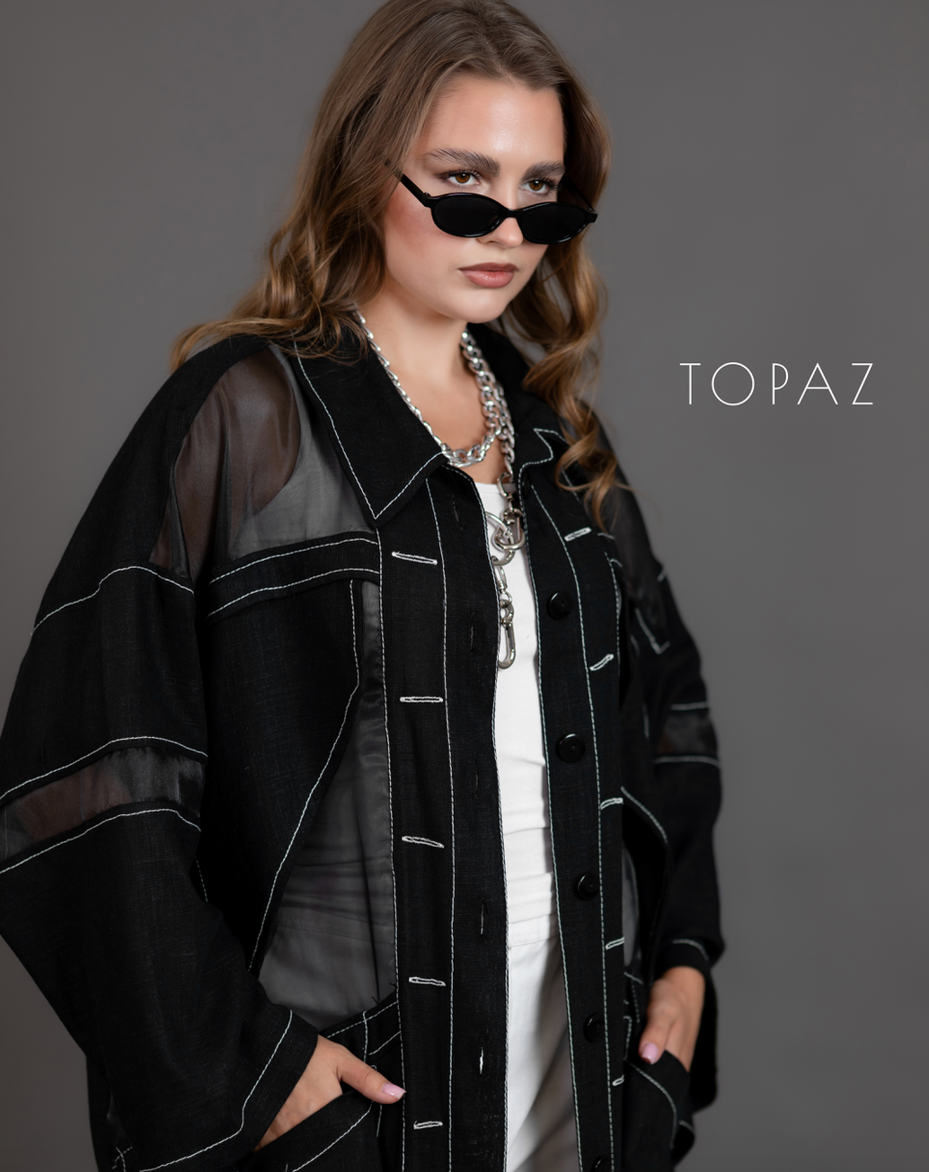Linen Cardigan With Organza