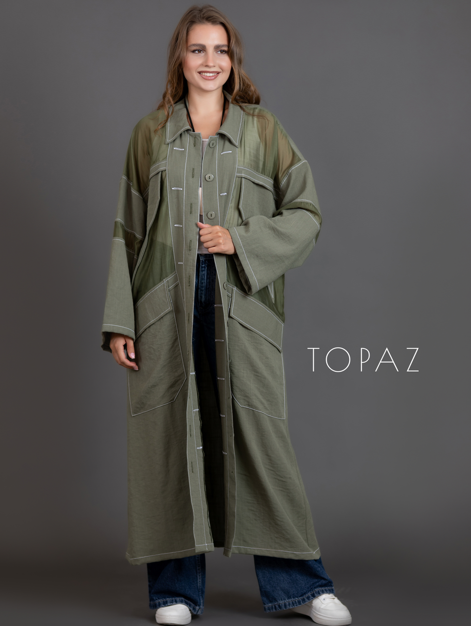 Linen Cardigan With Organza