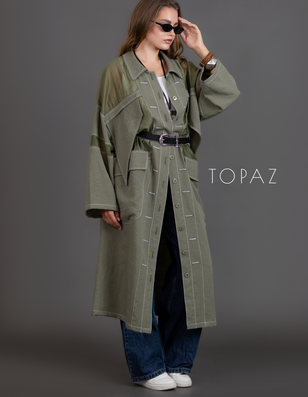 Linen Cardigan With Organza
