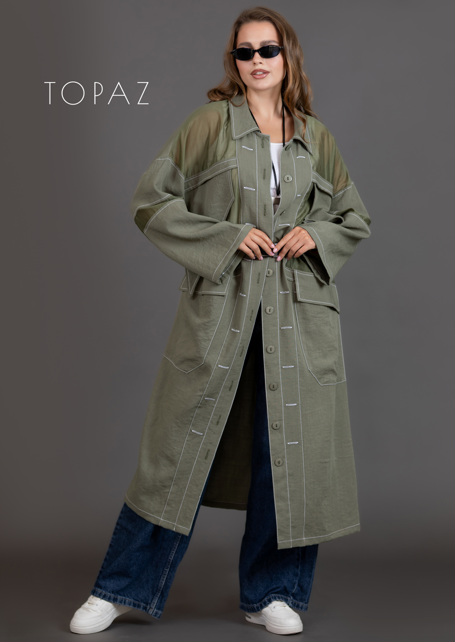 Linen Cardigan With Organza