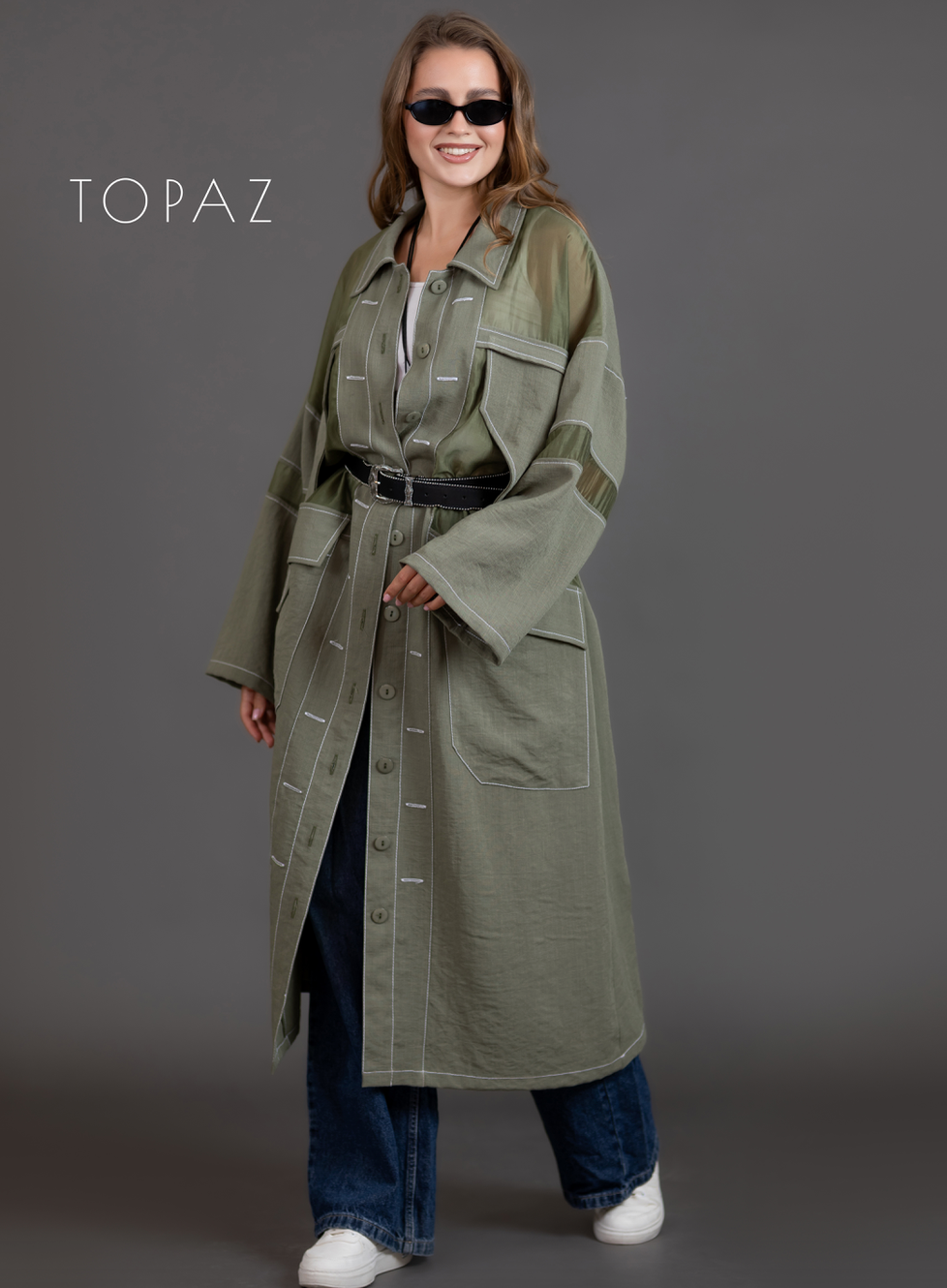 Linen Cardigan With Organza