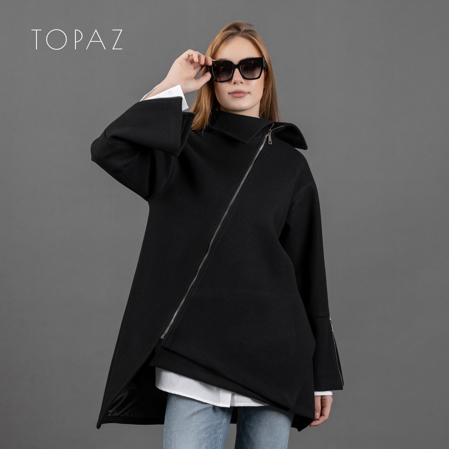 Jacket with Diagonal Zipper