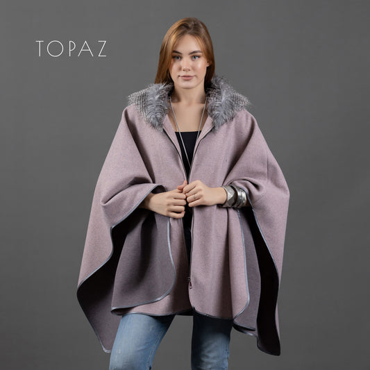 Poncho with Fur Collar