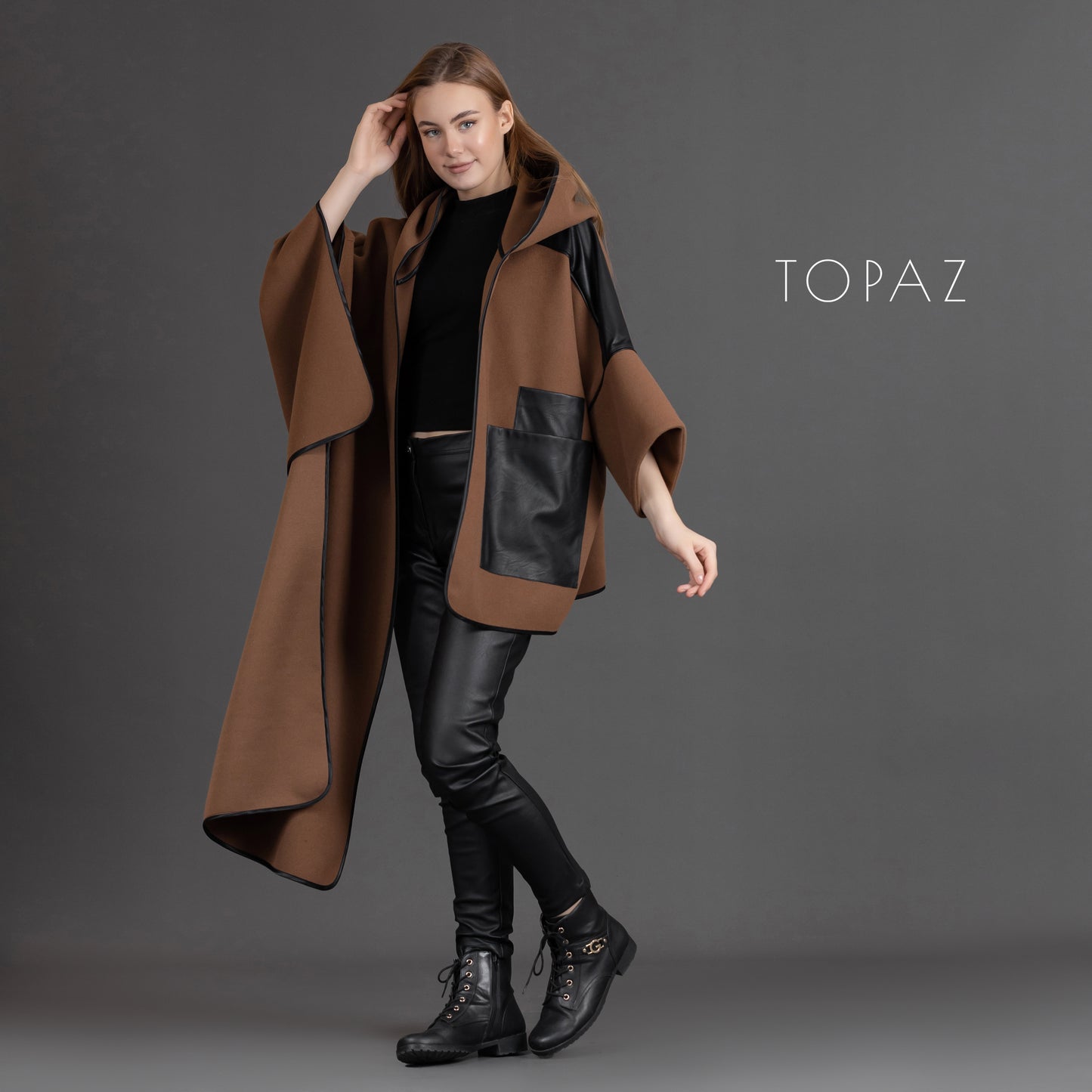 Cape with Leather Detailing