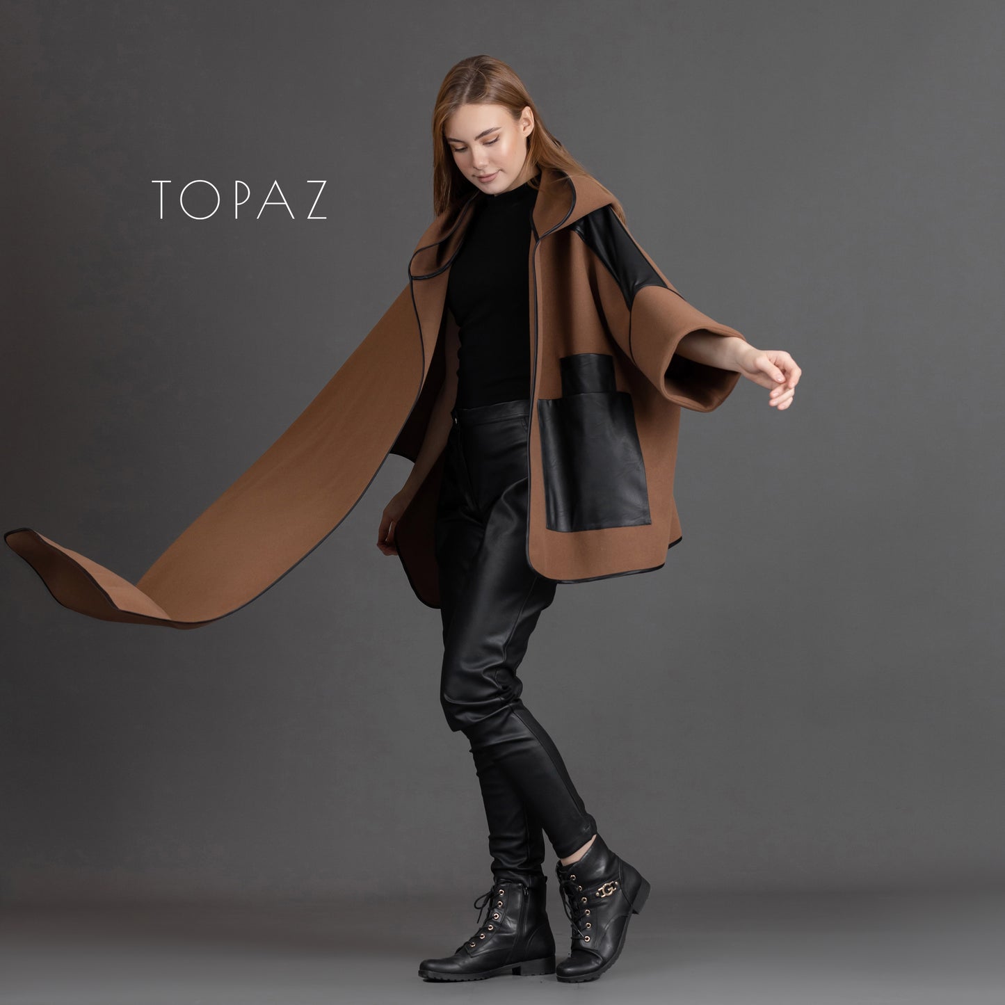 Cape with Leather Detailing