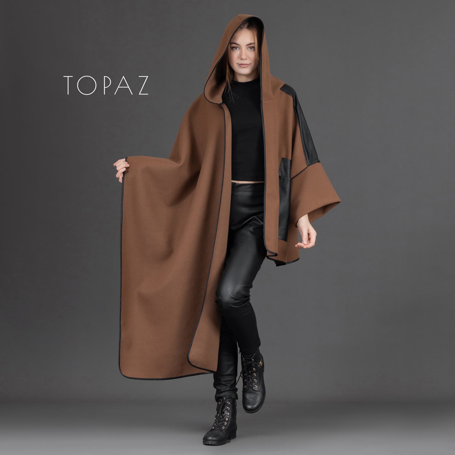 Cape with Leather Detailing