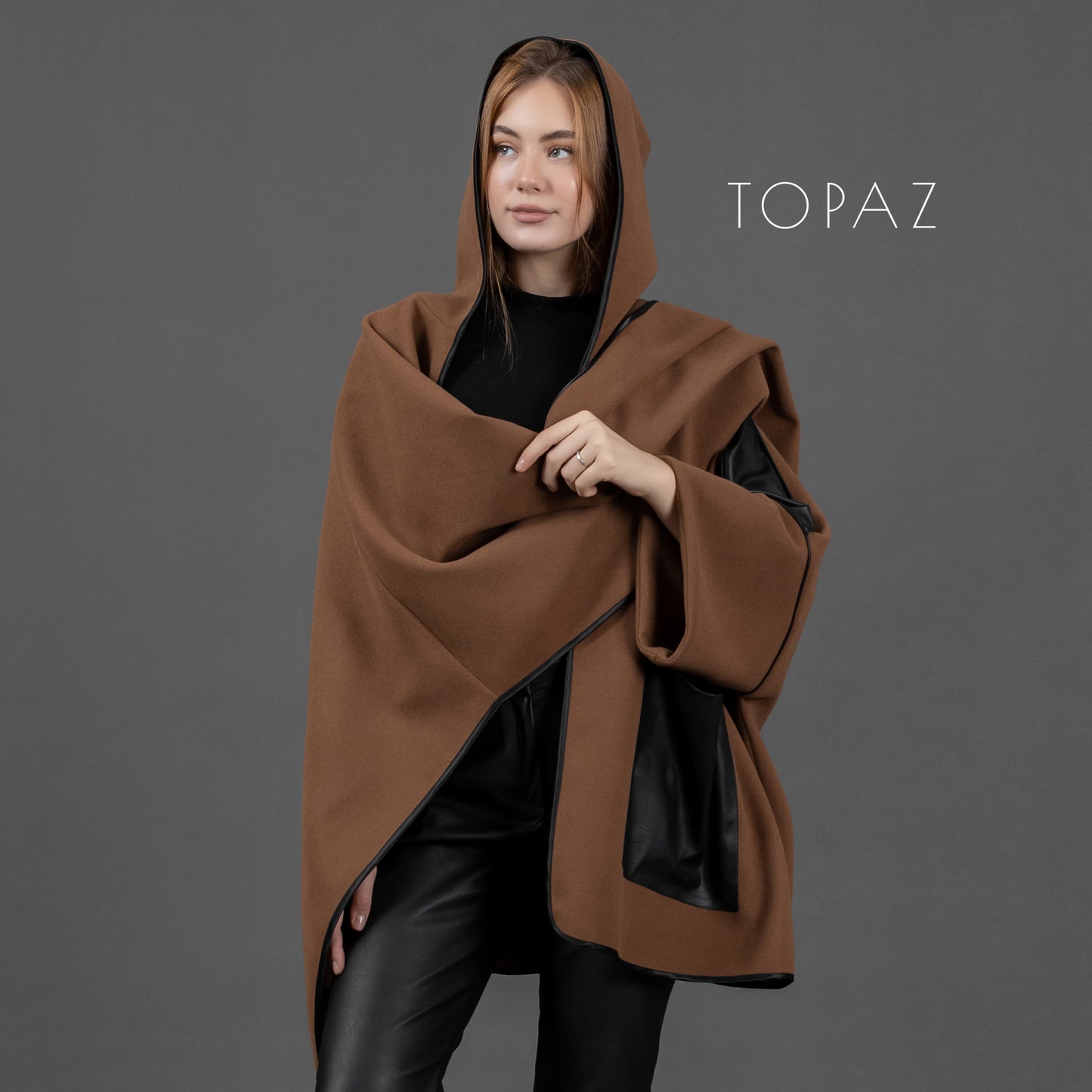 Cape with Leather Detailing