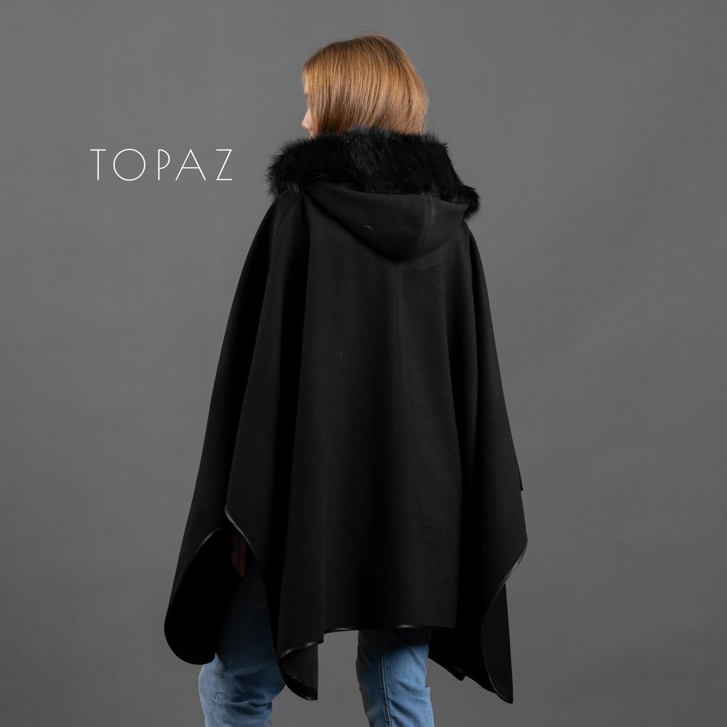 Poncho with Fur Collar