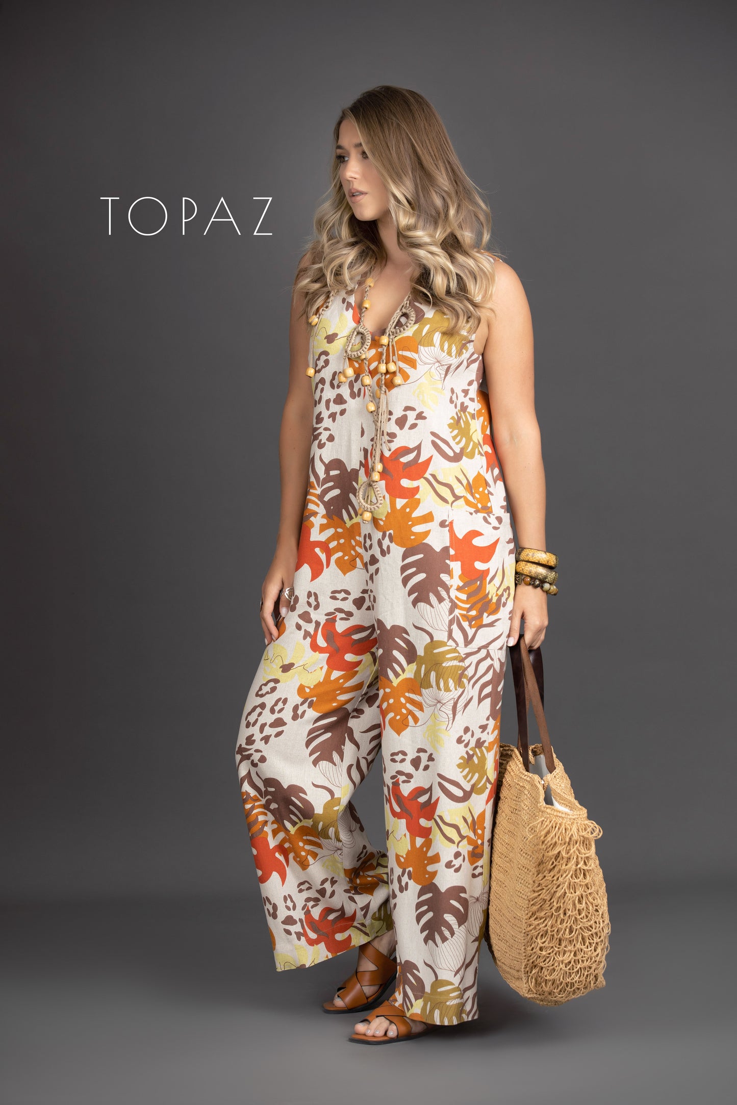 Floral-printed Linen Jumpsuit