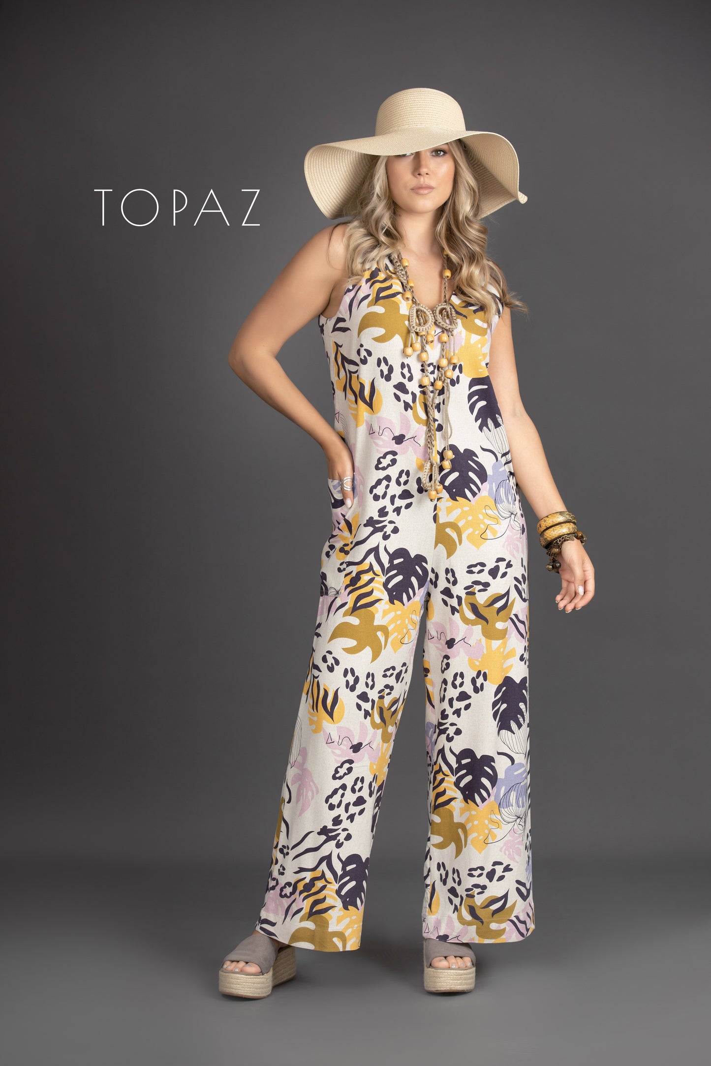 Floral-printed Linen Jumpsuit