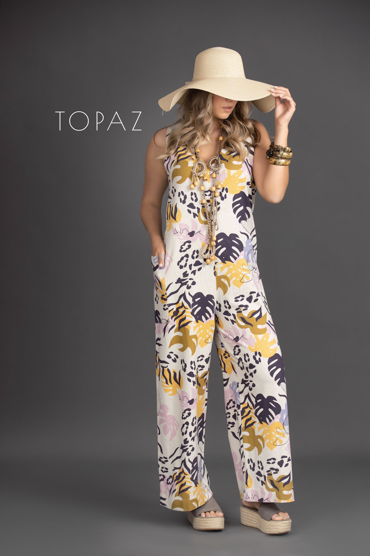 Floral-printed Linen Jumpsuit