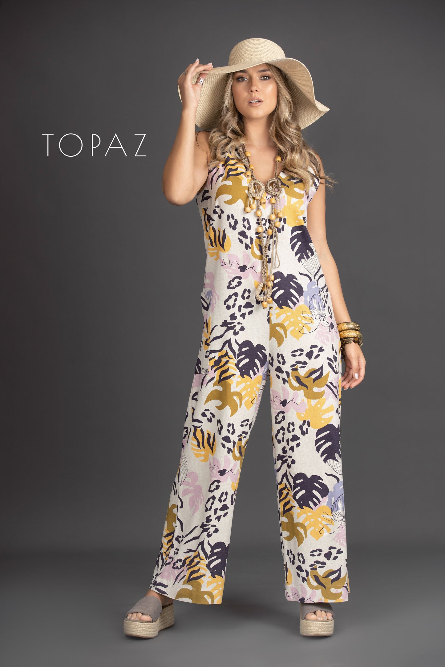 Floral-printed Linen Jumpsuit